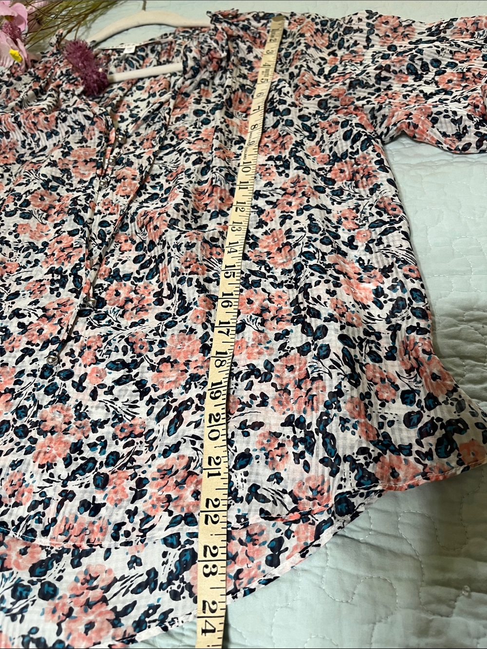 Veronica Beard Coral and Navy Floral Ruffle V-Neck Blouse - Picture 8 of 8